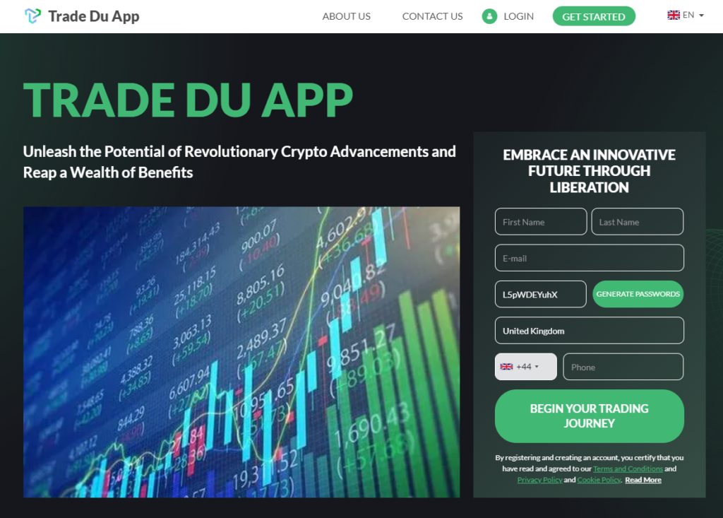 Trade Du App homepage review