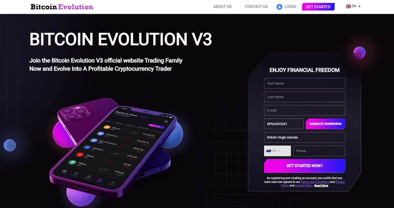 Bitcoin Evolution V3 Homepage Screenshot