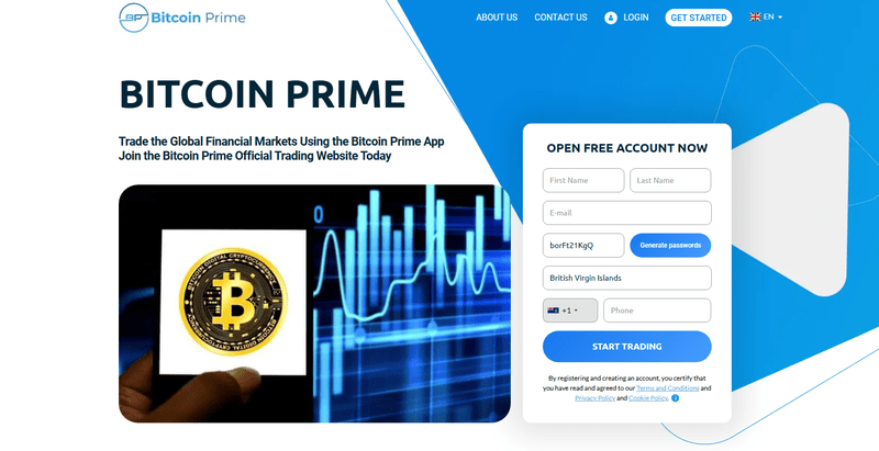 Bitcoin Prime Homepage Screenshot