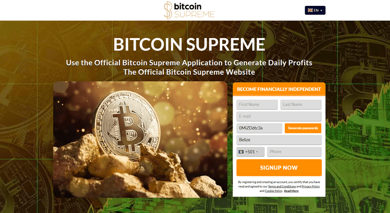 Bitcoin Supreme Homepage Screenshot