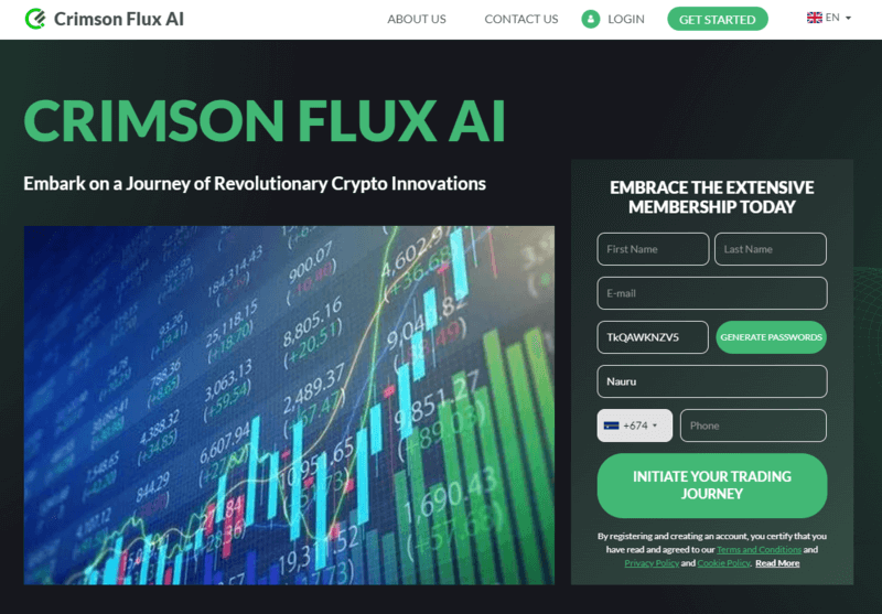 Crimson Flux AI Homepage Screenshot