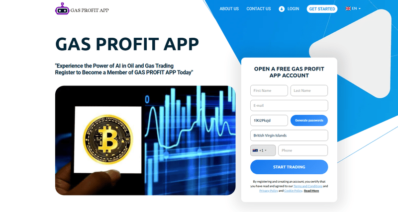 Gas Profit App Homepage Screenshot
