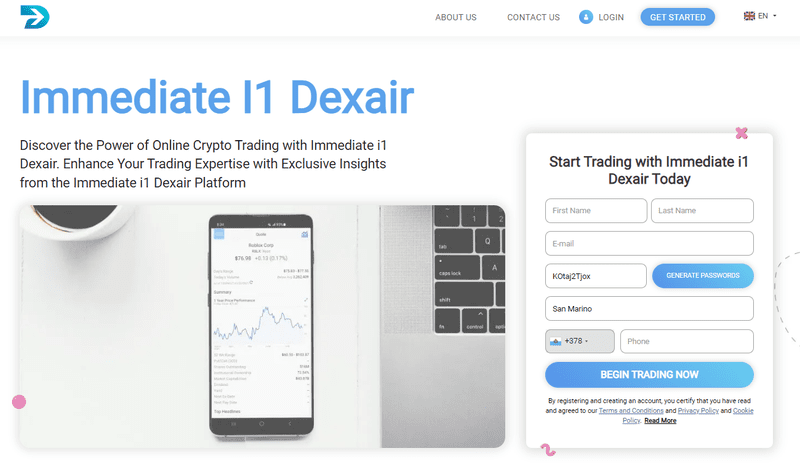 Immediate i1 Dexair Homepage Screenshot