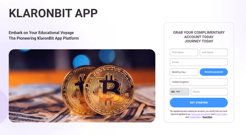 KlaronBit App Homepage Screenshot