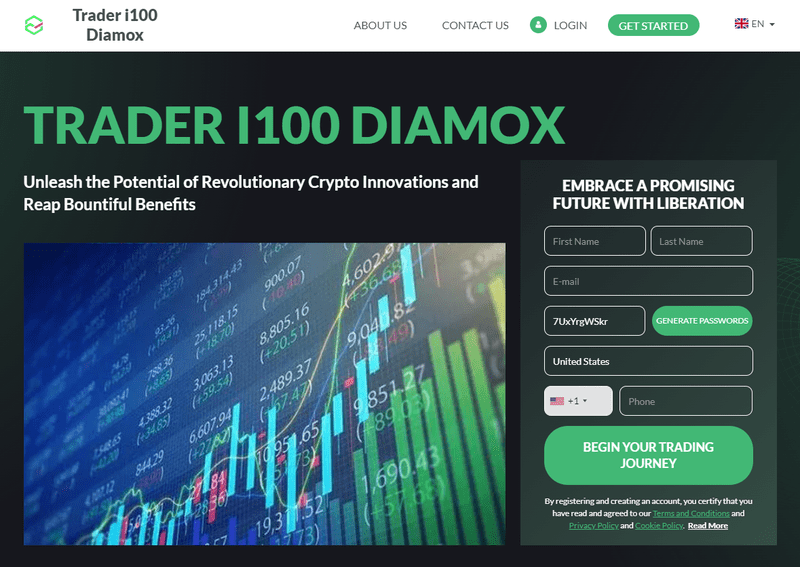 Trader i100 Diamox Homepage Screenshot