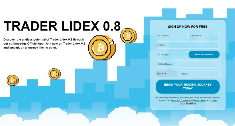 Trader Lidex 0.8 Homepage Screenshot