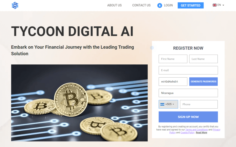 Tycoon Digital AI Homepage Screenshot