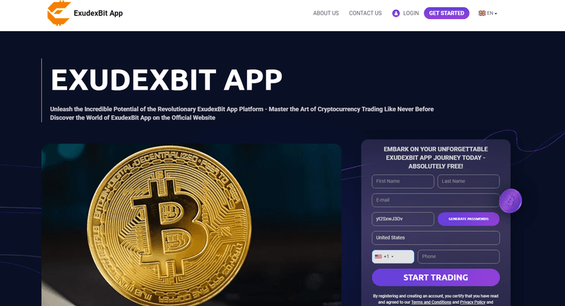 ExudexBit App Homepage Screenshot