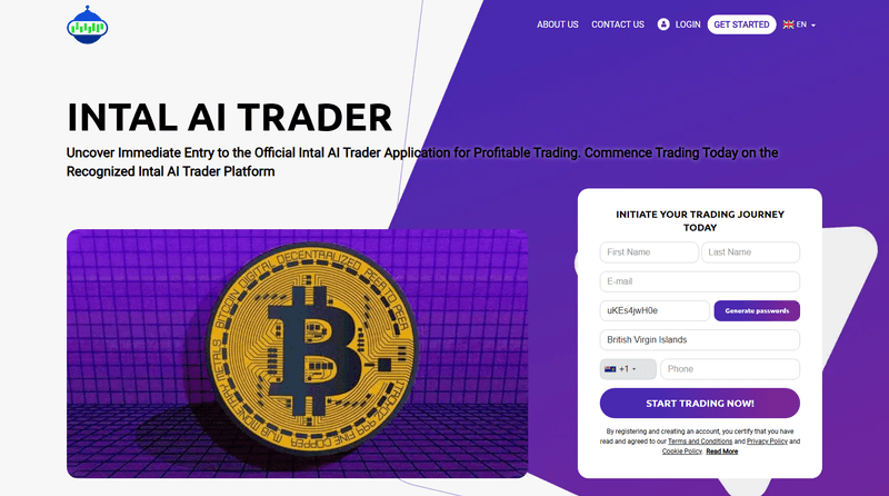 Intal AI Trader Homepage Screenshot