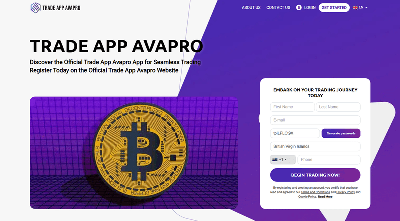 Trade App Avapro Homepage Screenshot